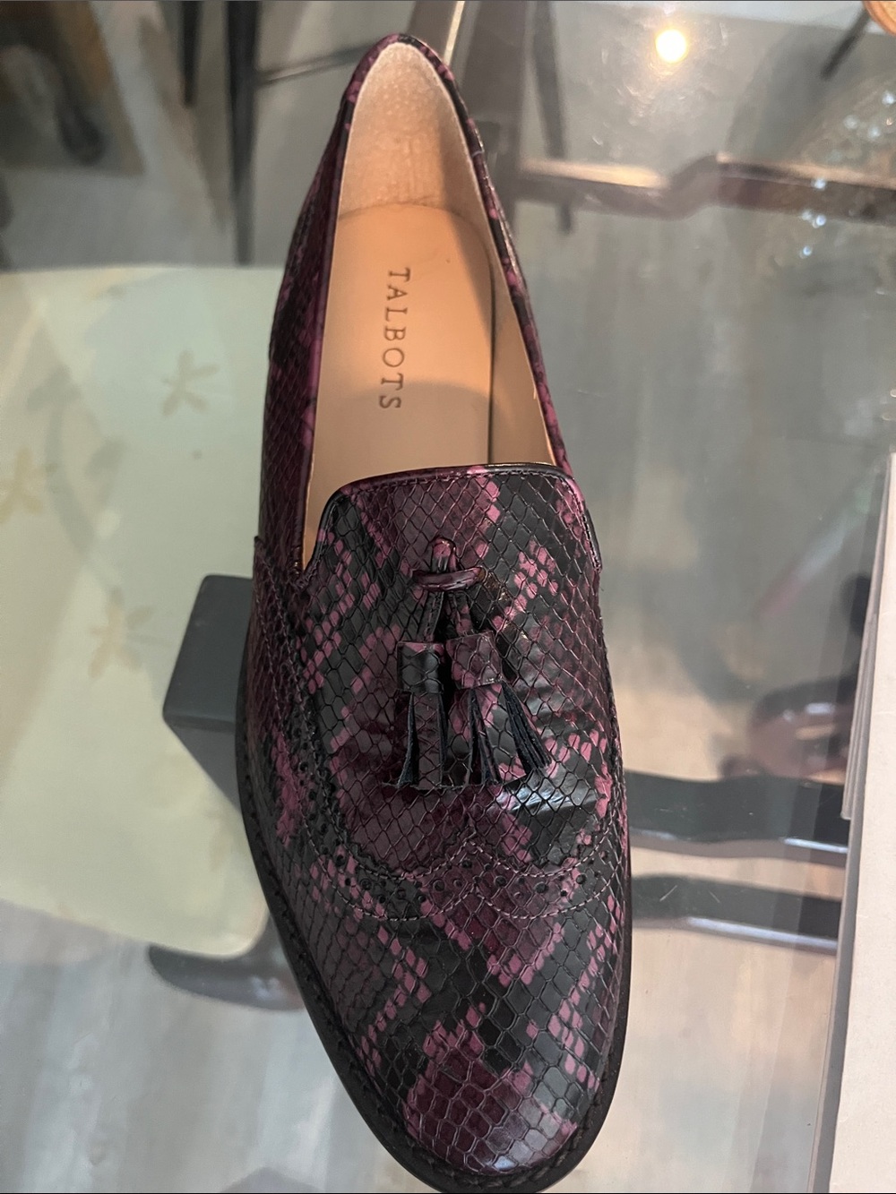 Talbots Wine Snake-Print Tassel Loafers